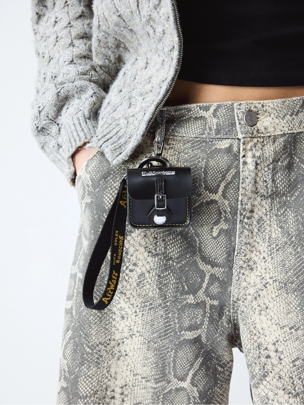 Dr. Martens Black Mini Leather Buckle Bag with Branded Strap